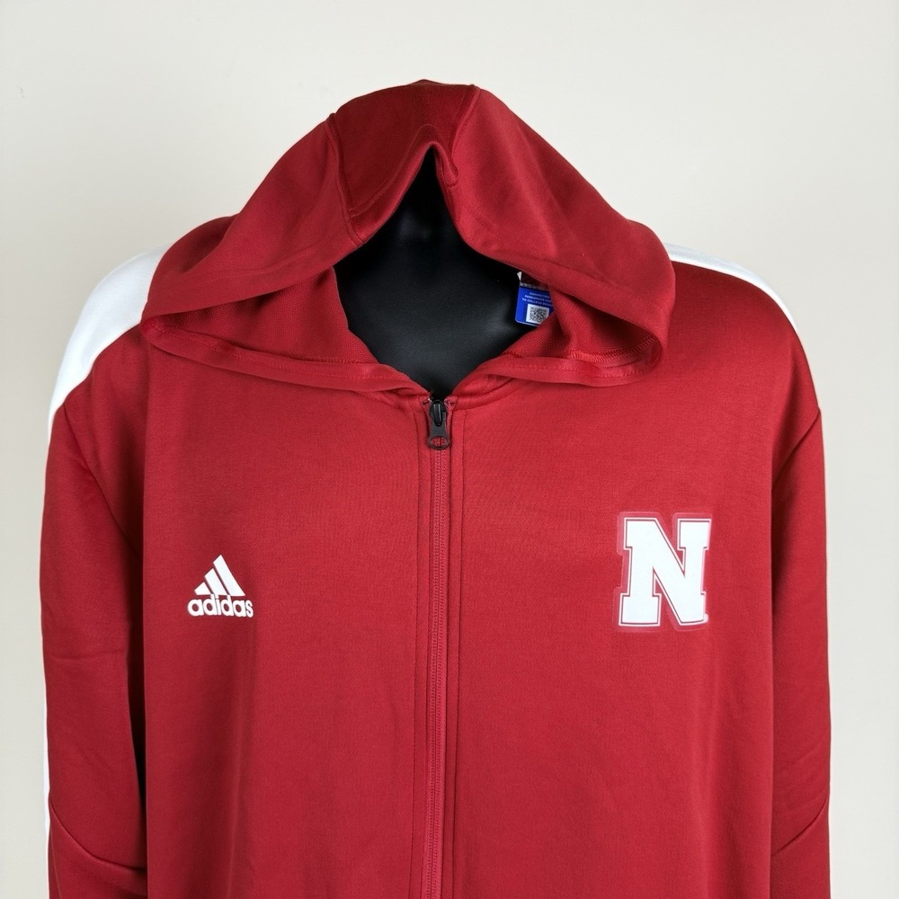 New Adidas Nebraska Cornhuskers Full Zip Hoodie Jacket Mens 2XL (54") Red White